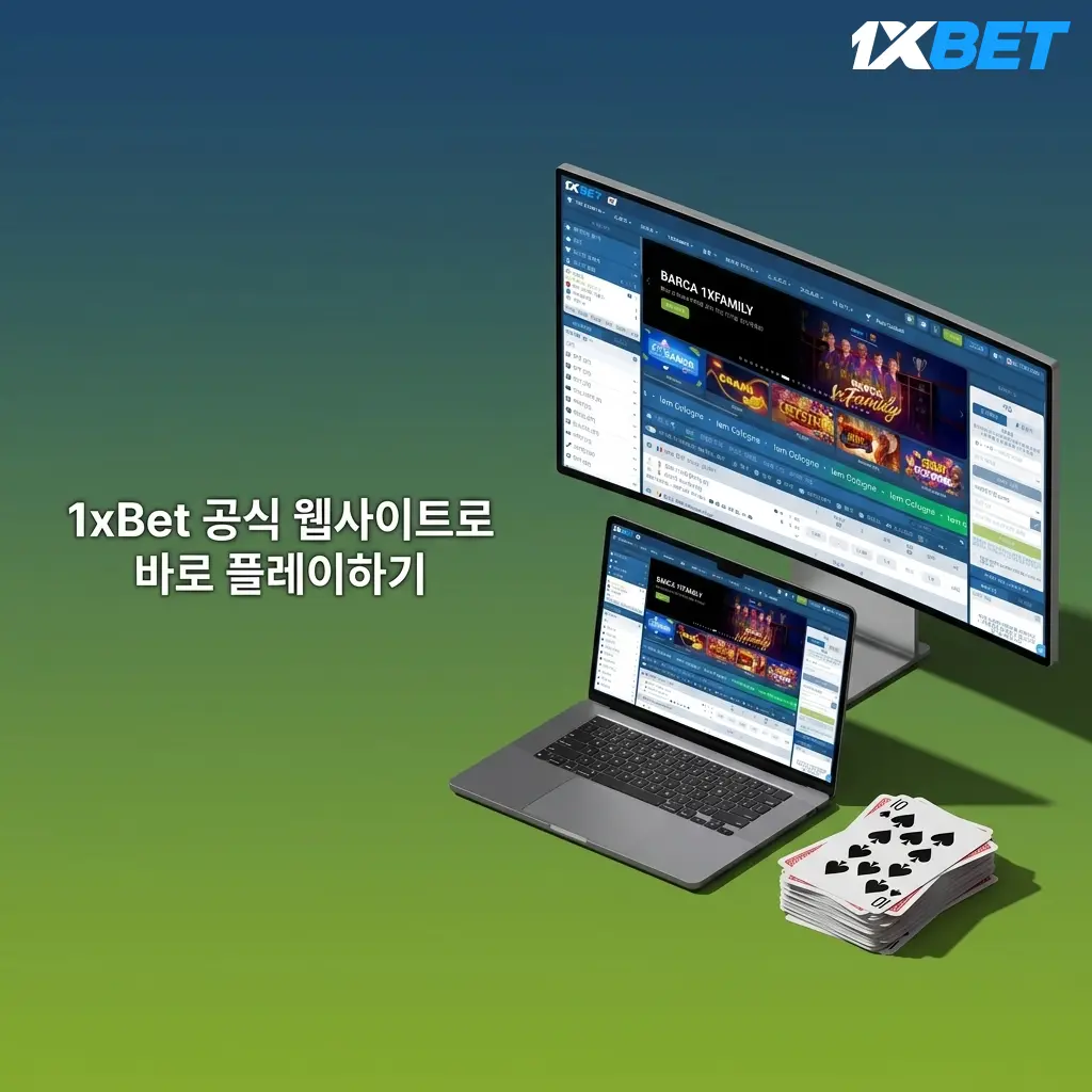 1xBet 공식 웹사이트에서 브라우저로 스포츠 베팅과 라이브 카지노를 즐기는 화면