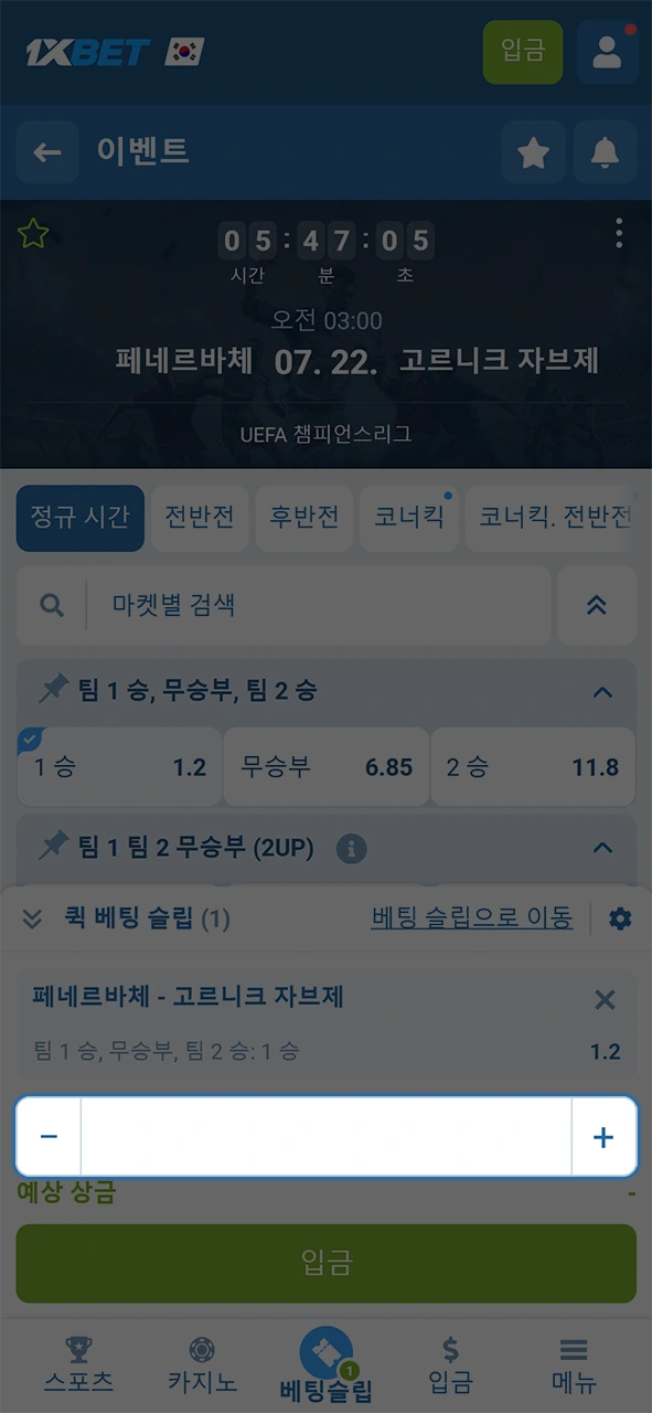 Enter the exact stake amount you want and carefully check the 1xBet betting limits.